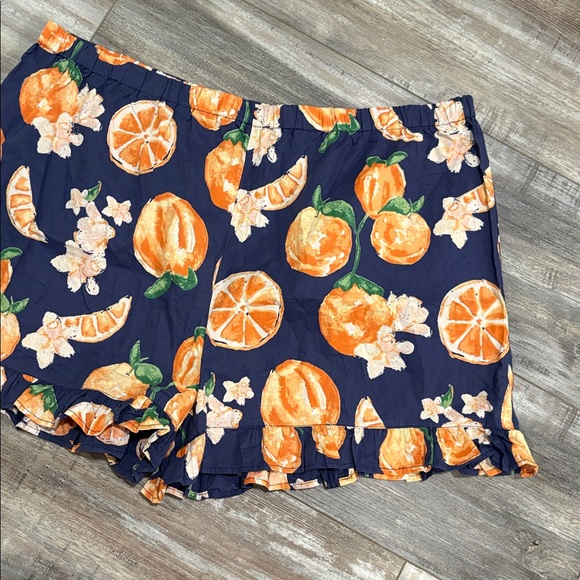 ANTHROPOLOGIE Their Nibs Pajama Set Women XL Blue & Orange Citrus Print NEW
